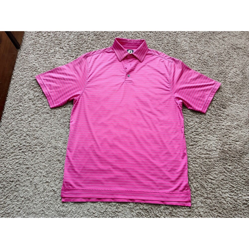 FootJoy Athletic Fit Golf Polo Shirt Men's Size XL Pink Pinstripe Short Sleeve